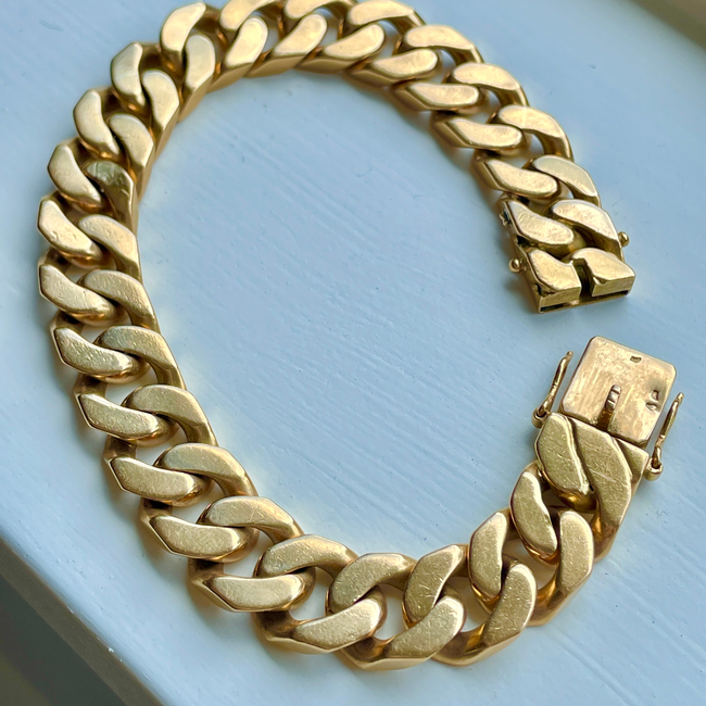 Vintage French yellow 18K solid curb bracelet, 7.5 inch and sizable-gallery-54240395723067