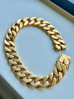 Vintage French yellow 18K solid curb bracelet, 7.5 inch and sizable