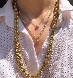 Vintage yellow 18K mariner link chain, 25.5 inch