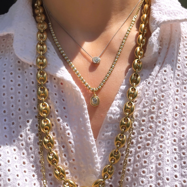 Vintage yellow 18K mariner link chain, 25.5 inch-gallery-55636989870395