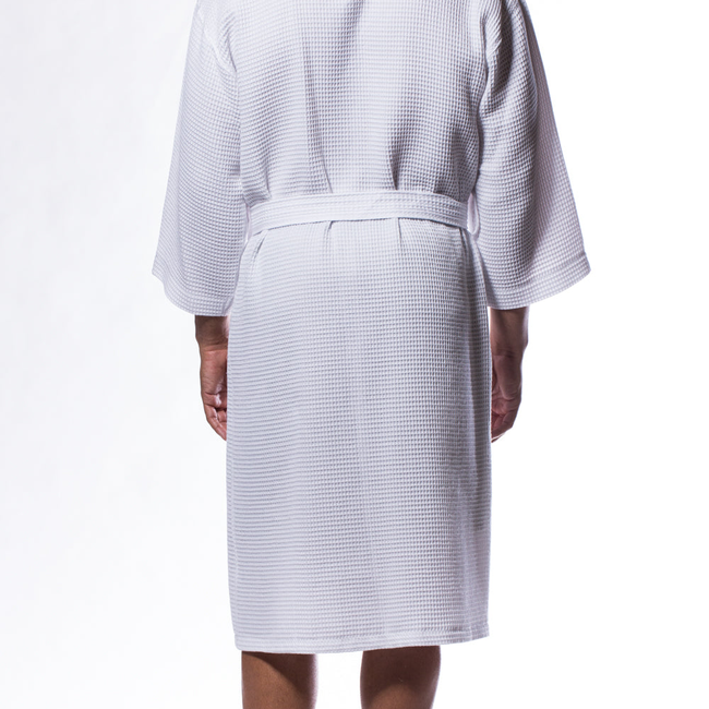 Waffle Hooded Long Robe Square Pattern White-gallery-46194664407299