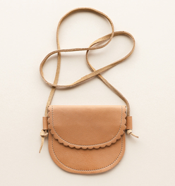 Scalloped Leather Crossbody Kid's Purse in Caramel