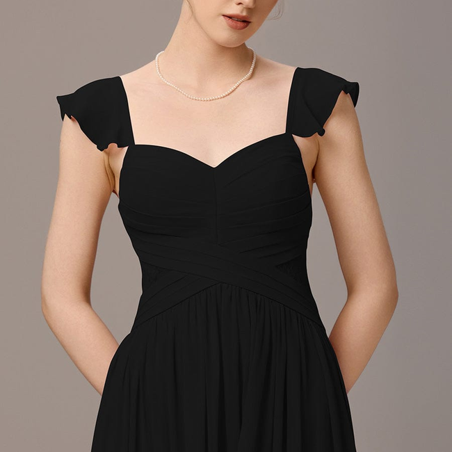 ever ELARA|Back-Tie Pleated Ruffles Sleeves Maxi Bridesmaid Dress-gallery-33223937065034