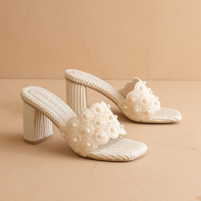 The Holland | Ivory Pearl Raffia Block Heel Mule-gallery-42229787426993