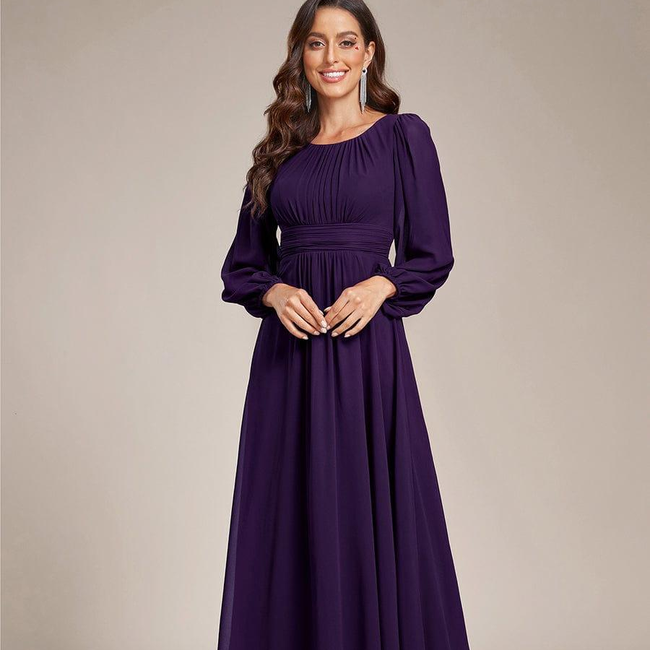 ever CELESTE|Long Sleeve Chiffon A-Line Empire Waist Formal Dress-gallery-32686615593034