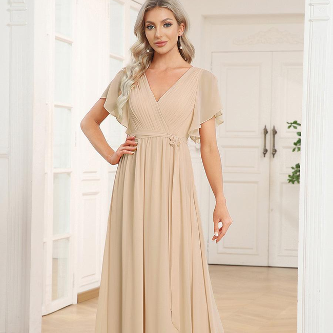 ever LEORA|A-Line Pleated Chiffon Tie-Waist Bridesmaid Dress-gallery-33139081150538