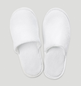 White Closed Toe Adult Velour Slippers - 6 pack
