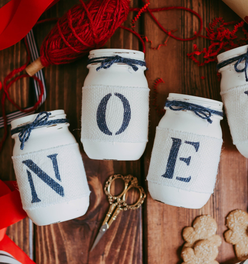 Rustic Christmas Mantel Decor in White and Blue NOEL - Two Sided