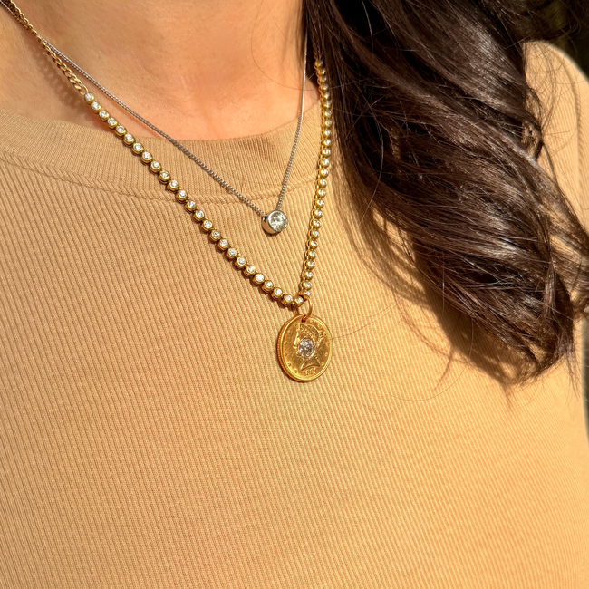 Antique yellow 21K gold 1881 $5 US Liberty coin with approx 1.1 ctw old mine cut diamond pendant-gallery-57180196143419