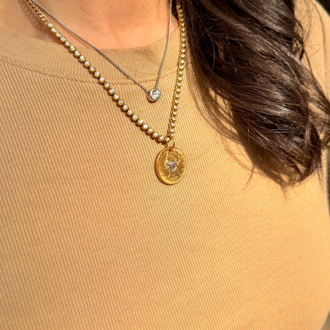 Antique yellow 21K gold 1881 $5 US Liberty coin with approx 1.1 ctw old mine cut diamond pendant-gallery-57180196143419