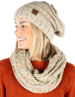 Women's Matching Slouchy Beanie & Infinity Scarf Set (bHS)