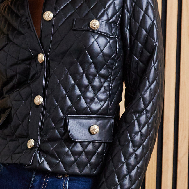 Brevel Quilted Vegan Leather Jacket-gallery-45068830146810