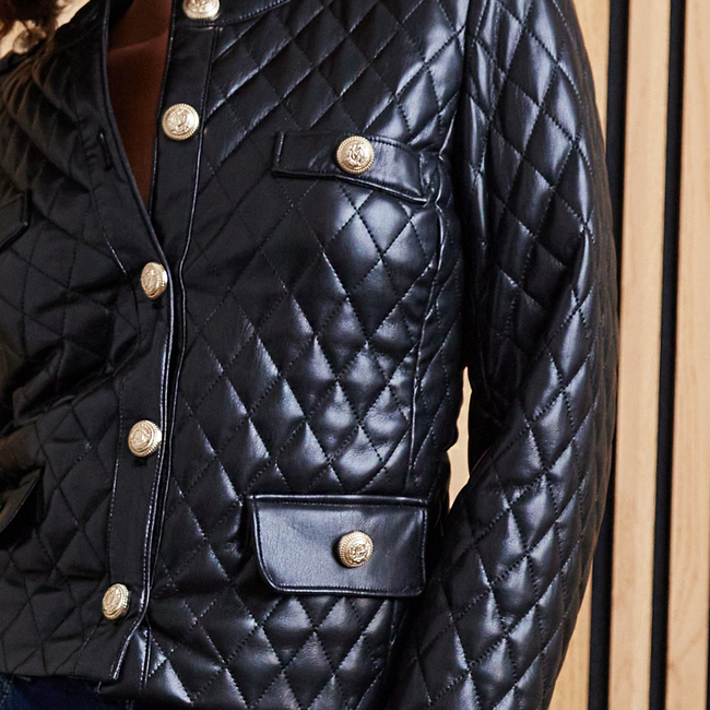 Brevel Quilted Vegan Leather Jacket-gallery-45068830146810