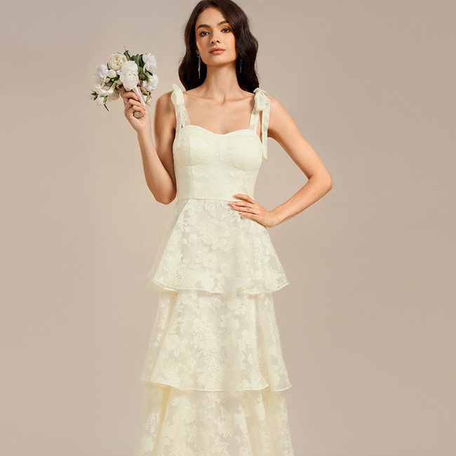 ever CODI|Bow Straps Floral Lace Tiered Dress-gallery-33357375602762