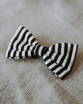 Captain Black + White Striped Dog Bow Tie