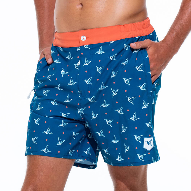 Mens Luxury Swim Trunks | Kolibri Monogram in Deep Ocean-gallery-37537950564509