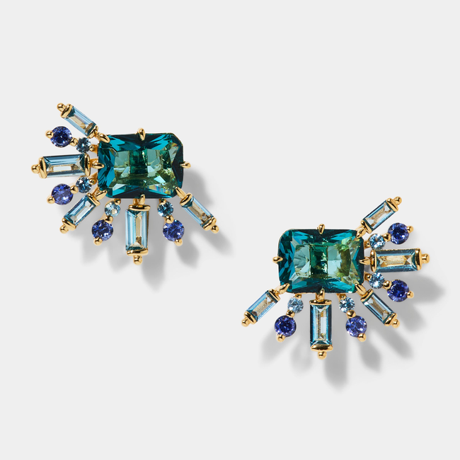 STELLAR HALO MULTI STONE STUD EARRINGS-gallery-48514470478083
