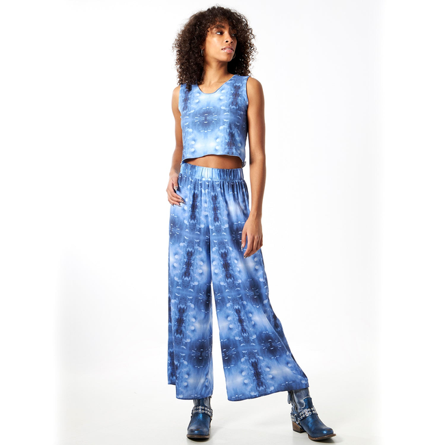 Babs Lightweight Wide Leg Pants - Blue Cloud Print-gallery-45252460183848