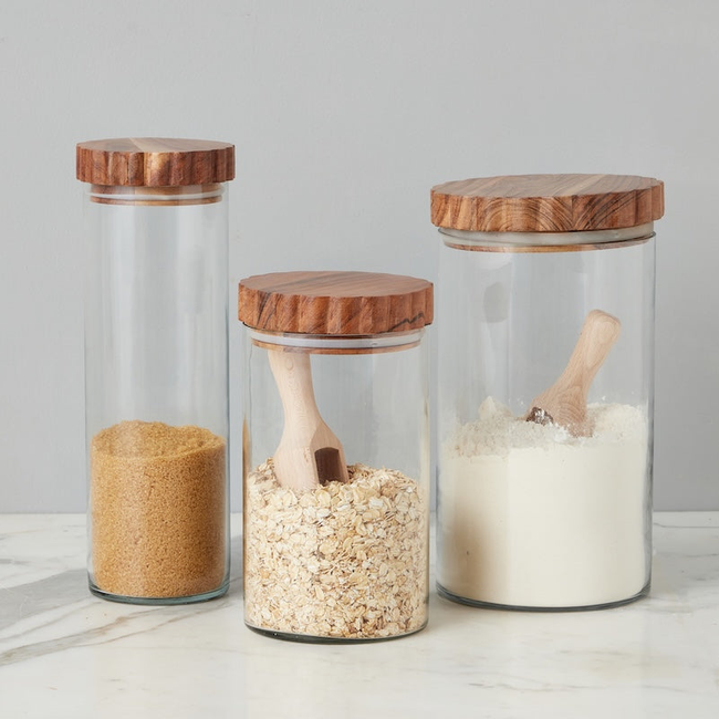 Glass Canister, Scalloped Wood Top, Set of 3-gallery-48035479060673