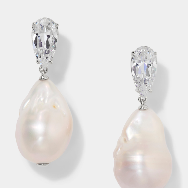 LONDON BAROQUE FRESHWATER PEARL AND CZ DROP EARRINGS-gallery-45998952513795