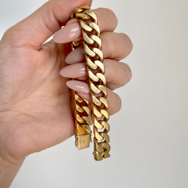 Vintage French yellow 18K solid curb bracelet, 7.5 inch and sizable-gallery-54240395755835