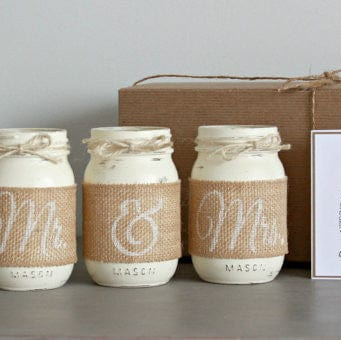 Wedding Table Decor Painted Mason Jars Mr and Mrs-gallery-9849541703