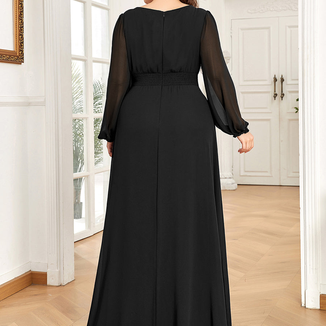pretty CELESTE|Plus Size See-Through Puff Sleeve Chiffon Mother Dress-gallery-30780754198602