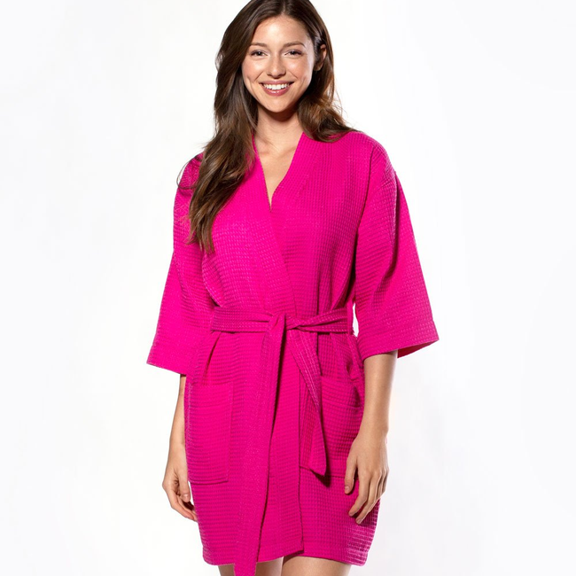 Waffle Kimono Fuchsia Short Robe Square Pattern-gallery-46194275123459