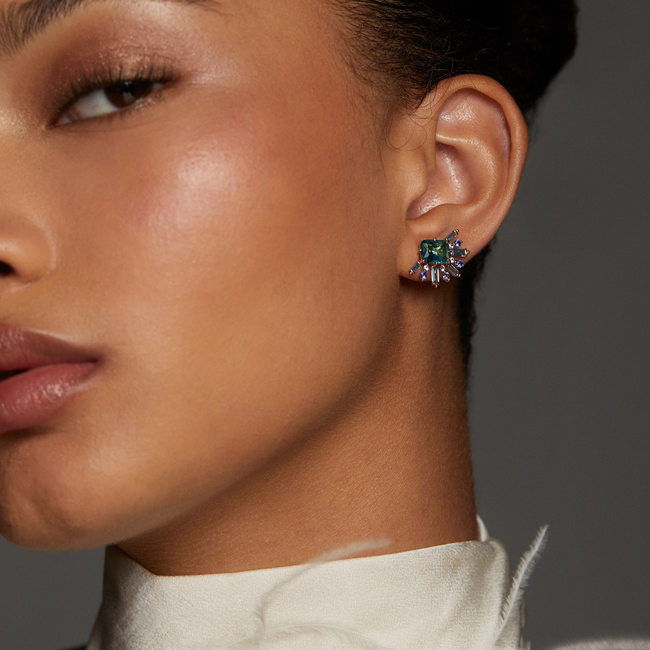STELLAR HALO MULTI STONE STUD EARRINGS-gallery-48514478375171