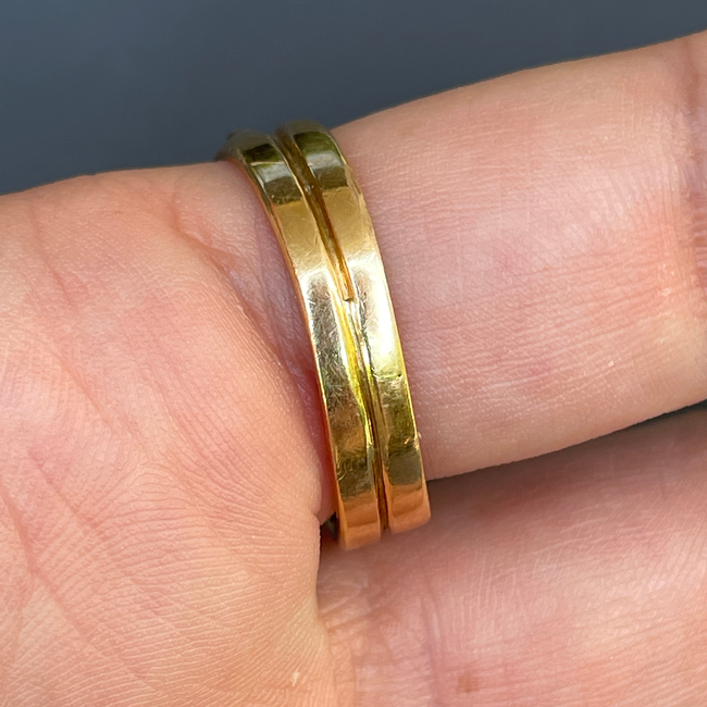 Antique Victorian yellow 18K pair of snakes ring with .25 ctw old mine cut diamond and .35 ctw ruby,-gallery-56085146730811