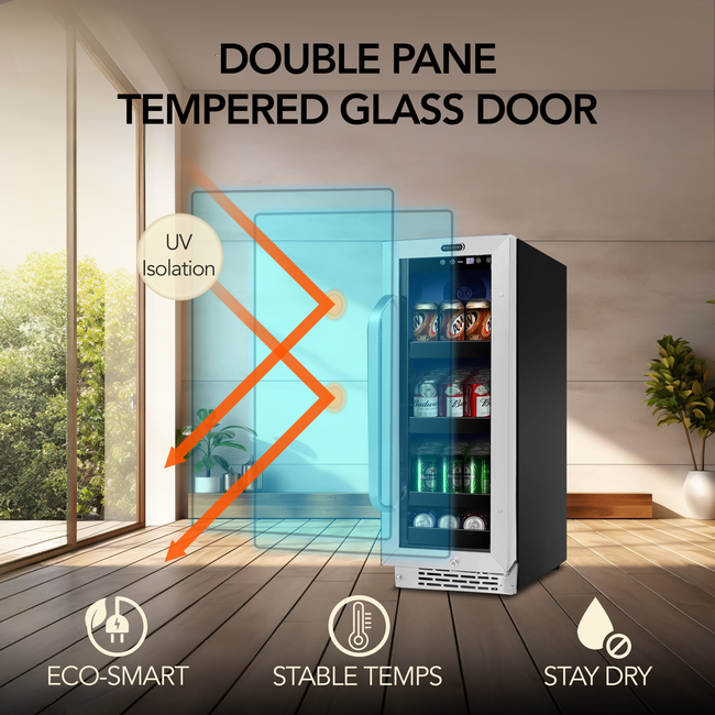 Whynter BBR-638SB 12 in. 75 12 oz. Can Built-In Beverage Fridge Cooler w/ Lock, Temp Controls, Glass-gallery-48113219010808