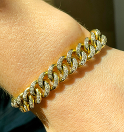 Vintage yellow solid 18K gold round approx 4 ctw old cut diamond curb bracelet with double side safe