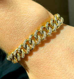 Vintage yellow solid 18K gold round approx 4 ctw old cut diamond curb bracelet with double side safe