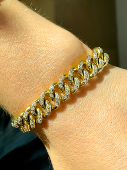Vintage yellow solid 18K gold round approx 4 ctw old cut diamond curb bracelet with double side safe