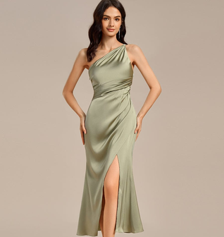 ever REIKO|Satin One Shoulder Ruched Side Split Mermaid Bridesmaid Dress