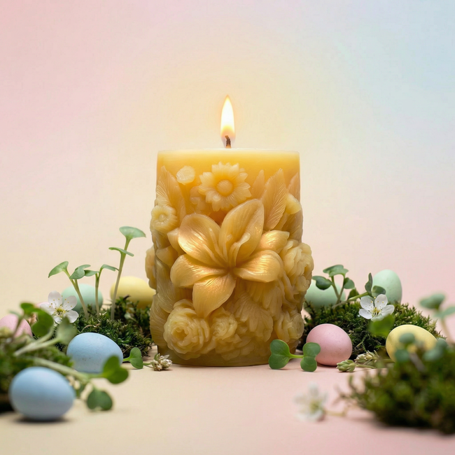 bluecorn beeswax floral sculpted pillar easter theme.png