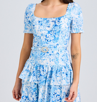 Rosette Floral Poplin Dress