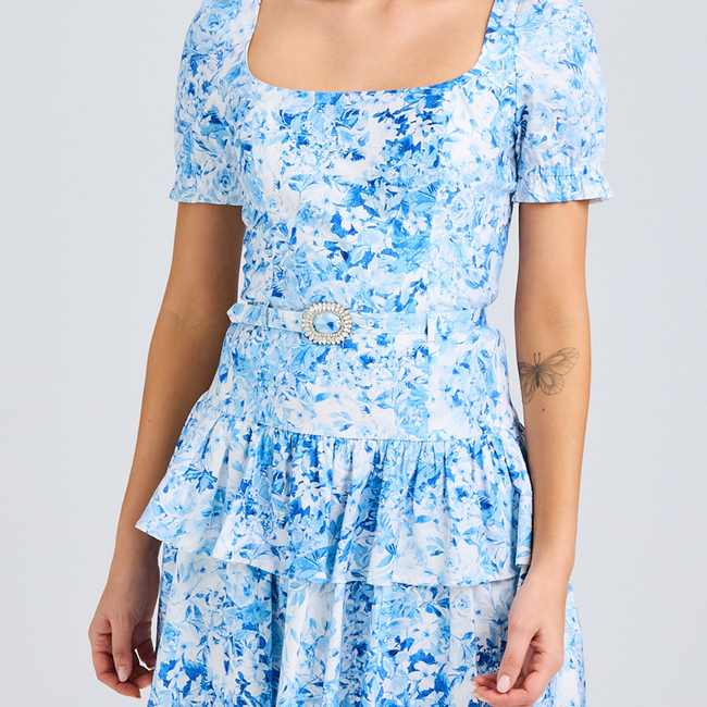 Rosette Floral Poplin Dress-gallery-43184627712250