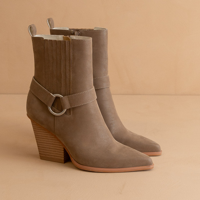 The Carson | Dark Taupe Distressed Leather Moto Bootie-gallery-37488378380465