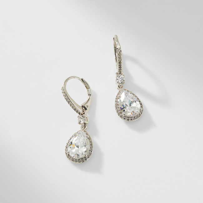 CZ PEAR DROP EARRINGS-gallery-32258092007593