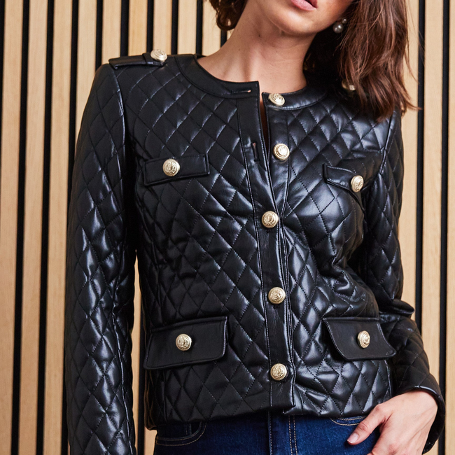 Brevel Quilted Vegan Leather Jacket-gallery-45068830114042