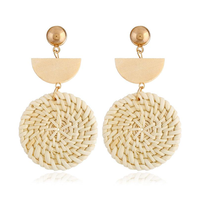 Rattan Earrings Organic Wooden Straw Weave-gallery-30351758098490