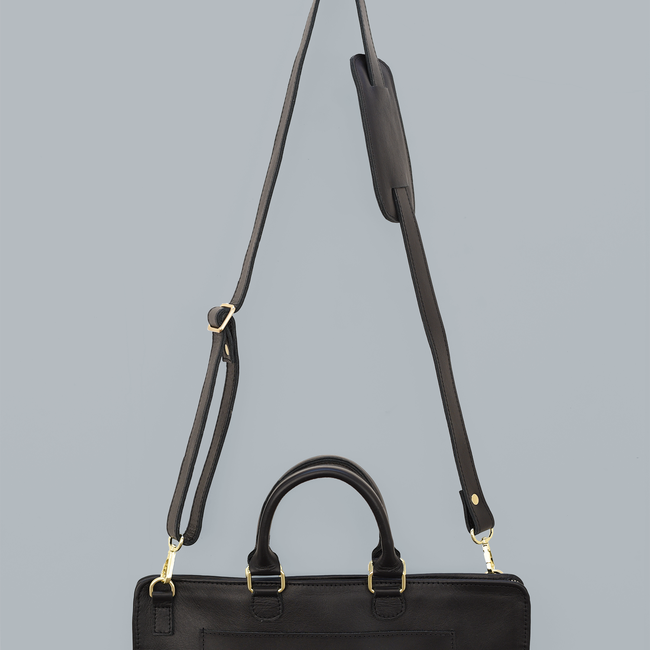 Leather Laptop Portfolio | Black Leather | Removable Strap-gallery-33207323885634