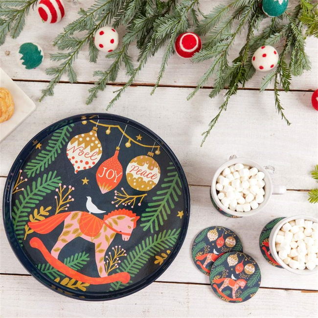 Holiday Horse Round Tray - 15 Inch Festive Decor-gallery-31934561714263