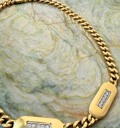 Vintage yellow 18K Chimento designer diamond bars curb chain, 15 inch