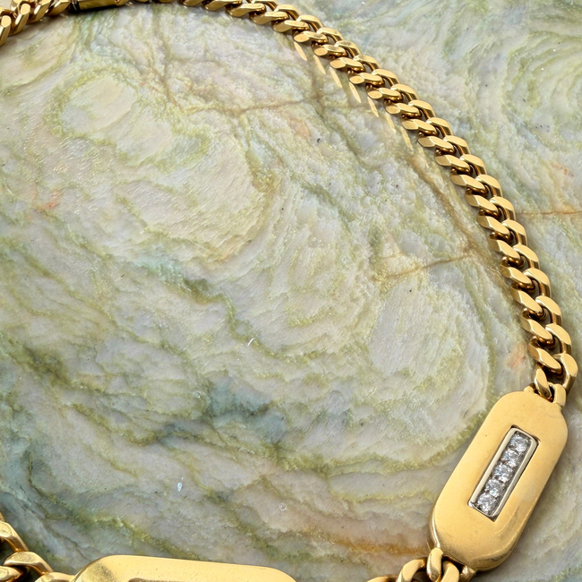 Vintage yellow 18K Chimento designer diamond bars curb chain, 15 inch-gallery-57436706767163