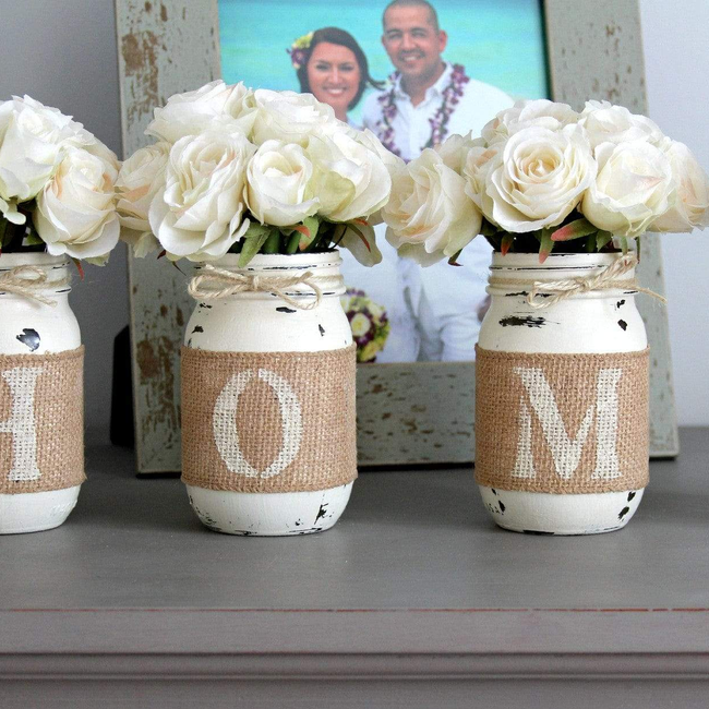 Farmhouse Home Decor | Rustic Table Decor  - Two Sided Decorative Jars-gallery-25957483783