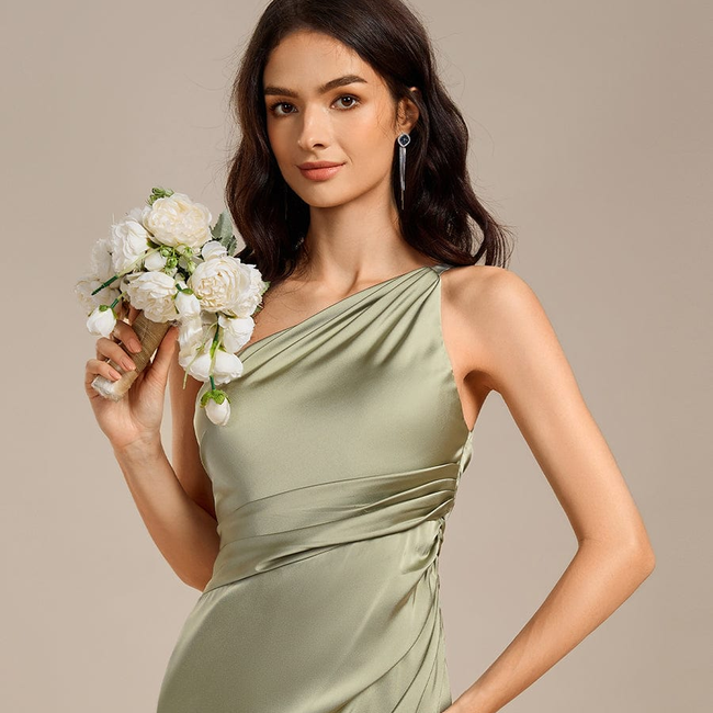 ever REIKO|Satin One Shoulder Ruched Side Split Mermaid Bridesmaid Dress-gallery-33357385728074