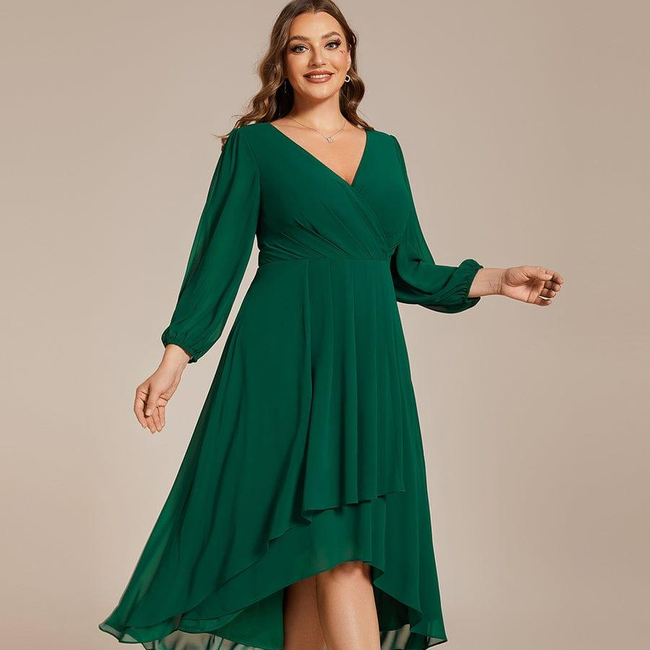 ever BRIAR|3/4 Sleeves Asymmetrical Hem A-Line Midi Wedding Guest Dress-gallery-31043971317834