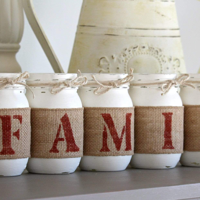 Rustic Home Table Decor | FAMILY Decorative Jars  - Two Sided-gallery-2340535336995